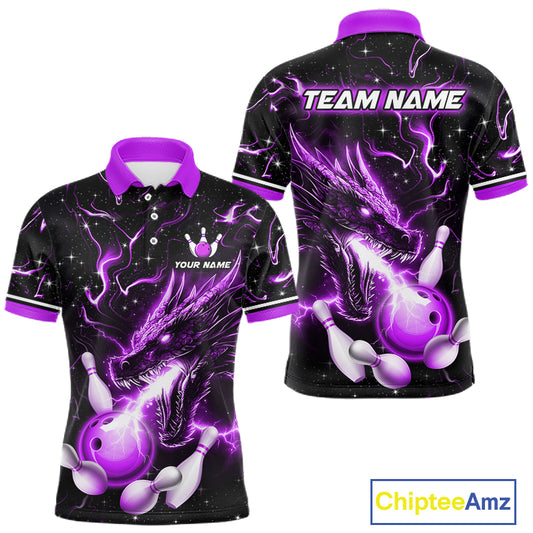 Purple Lightning Dragon Custom Bowling Shirts for Men Bowling Team Jersey Polo & 1/4 Zip HNT671