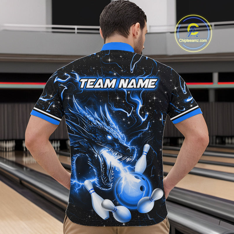 Blue Lightning Dragon Custom Bowling Shirts for Men Bowling Team Jersey Polo & 1/4 Zip HNT671