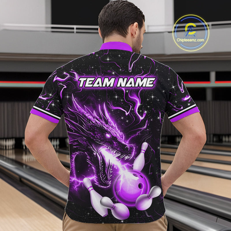 Purple Lightning Dragon Custom Bowling Shirts for Men Bowling Team Jersey Polo & 1/4 Zip HNT671