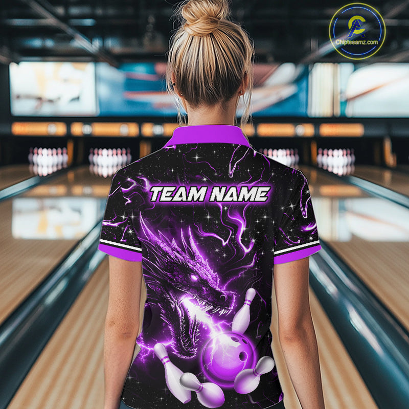 Purple Lightning Dragon Custom Bowling Shirts for Women Bowling Team Jersey Polo & 1/4 Zip HNT671