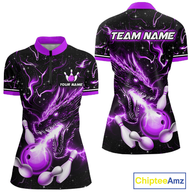 Purple Lightning Dragon Custom Bowling Shirts for Women Bowling Team Jersey Polo & 1/4 Zip HNT671