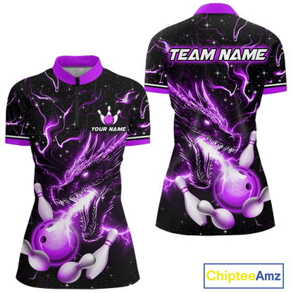 Purple Lightning Dragon Custom Bowling Shirts for Women Bowling Team Jersey Polo & 1/4 Zip HNT671