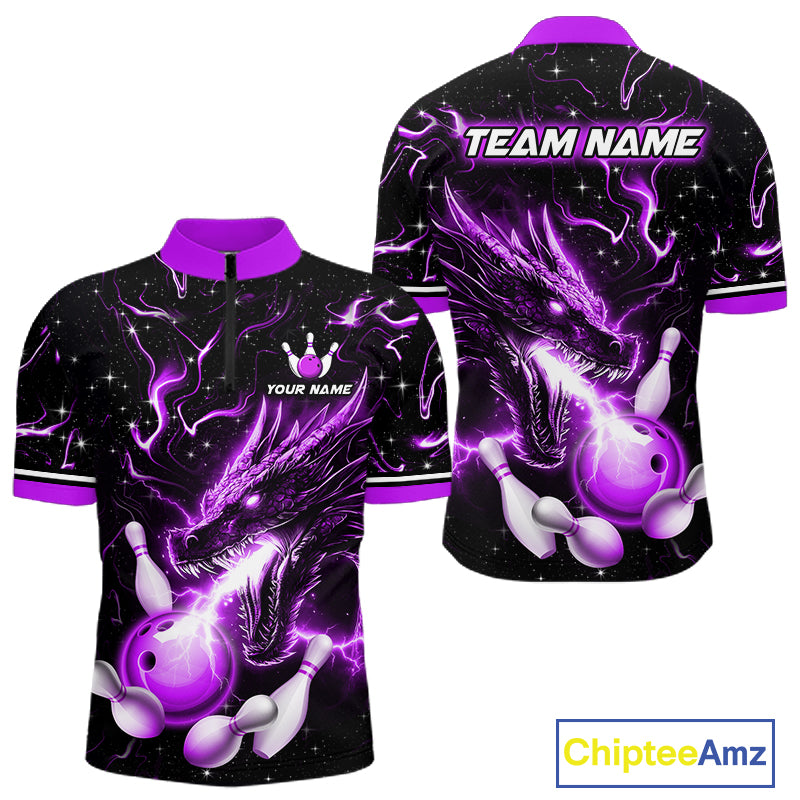 Purple Lightning Dragon Custom Bowling Shirts for Men Bowling Team Jersey Polo & 1/4 Zip HNT671
