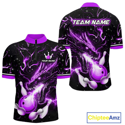 Purple Lightning Dragon Custom Bowling Shirts for Men Bowling Team Jersey Polo & 1/4 Zip HNT671