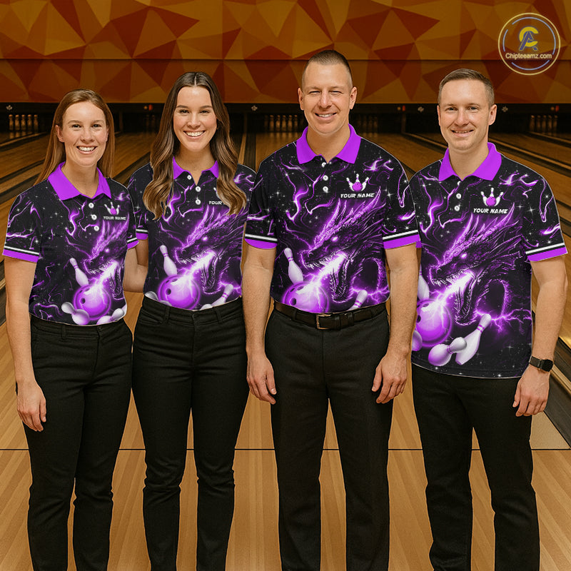 Purple Lightning Dragon Custom Bowling Shirts for Women Bowling Team Jersey Polo & 1/4 Zip HNT671
