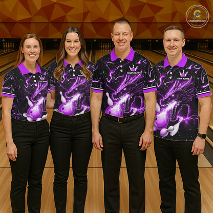 Purple Lightning Dragon Custom Bowling Shirts for Women Bowling Team Jersey Polo & 1/4 Zip HNT671