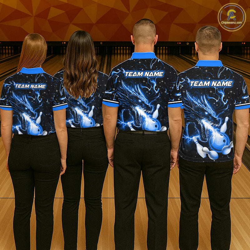 Blue Lightning Dragon Custom Bowling Shirts for Men Bowling Team Jersey Polo & 1/4 Zip HNT671