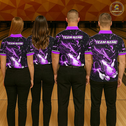 Purple Lightning Dragon Custom Bowling Shirts for Women Bowling Team Jersey Polo & 1/4 Zip HNT671