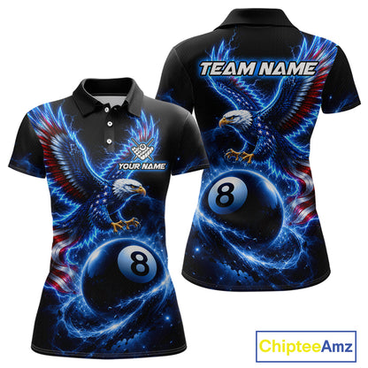 Custom Blue Lightning Eagle US Flag 8 Ball Billiard Shirts for Women Billiard Team Jerseys NNT309