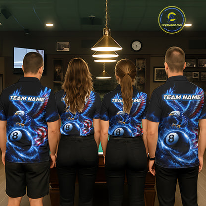 Custom Blue Lightning Eagle US Flag 8 Ball Billiard Shirts for Women Billiard Team Jerseys NNT309