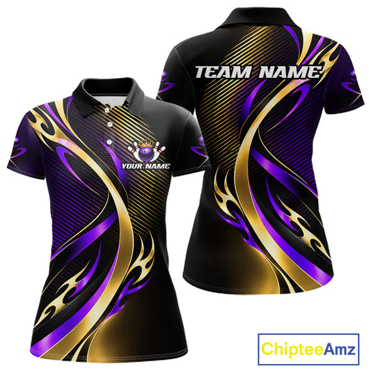 Purple and Gold Bowling Jersey for Women Custom Bowling Team Shirts Bowling League for Bowler HNT611