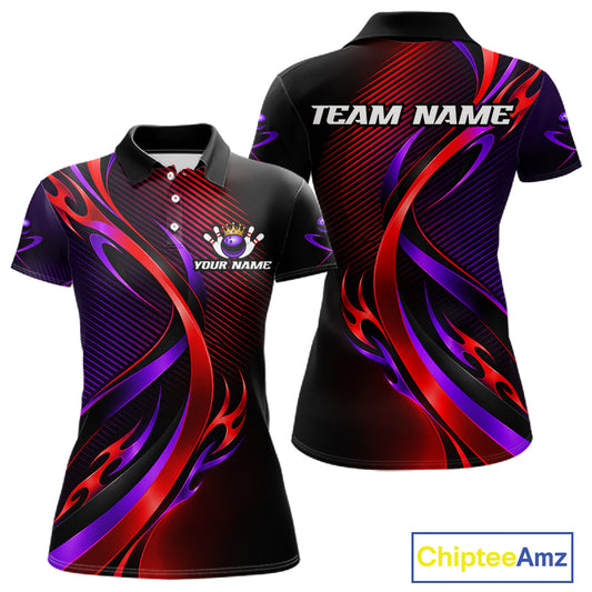 Purple and Red Bowling Jersey for Women Custom Bowling Team Shirts Bowling League for Bowler HNT611