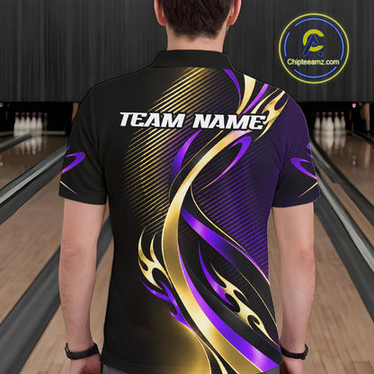 Purple and Gold Bowling Jersey for Men Custom Bowling Team Shirts Bowling League for Bowler HNT611