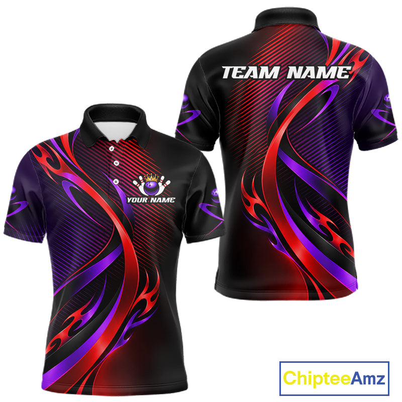 Purple and Red Bowling Jersey for Men Custom Bowling Team Shirts Bowling League for Bowler HNT611