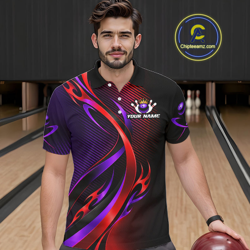 Purple and Red Bowling Jersey for Men Custom Bowling Team Shirts Bowling League for Bowler HNT611