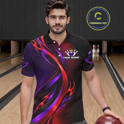 Purple and Red Bowling Jersey for Men Custom Bowling Team Shirts Bowling League for Bowler HNT611