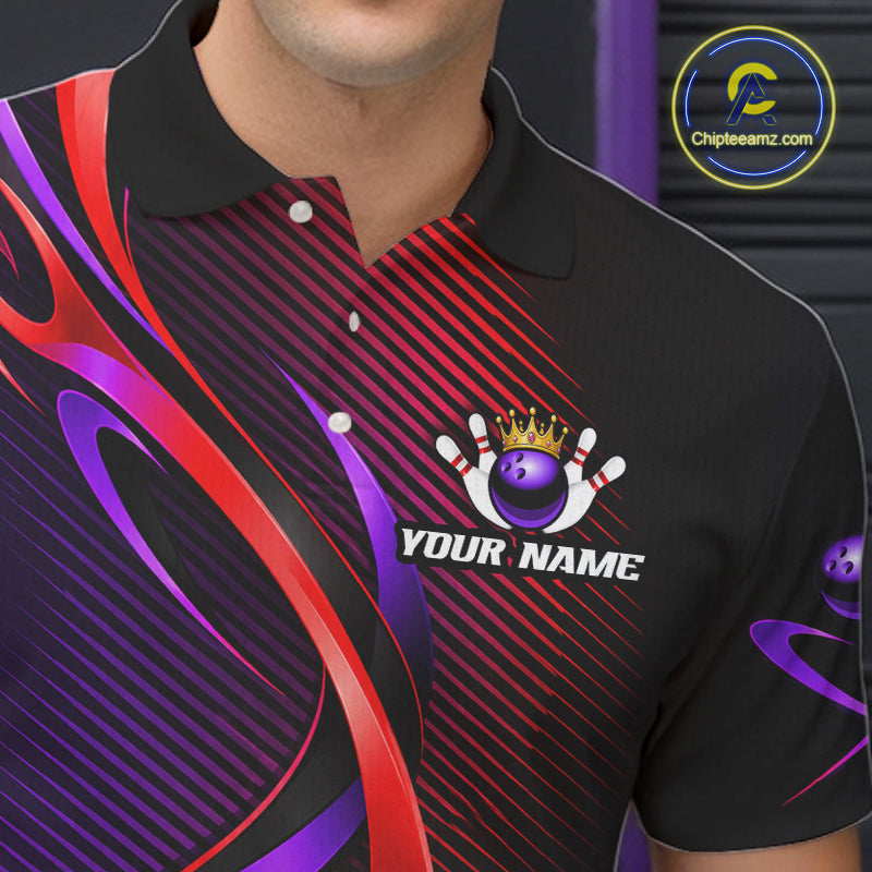 Purple and Red Bowling Jersey for Men Custom Bowling Team Shirts Bowling League for Bowler HNT611