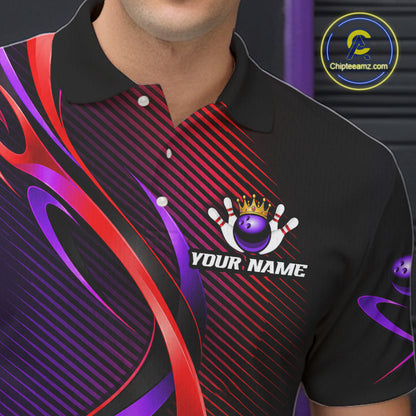 Purple and Red Bowling Jersey for Men Custom Bowling Team Shirts Bowling League for Bowler HNT611