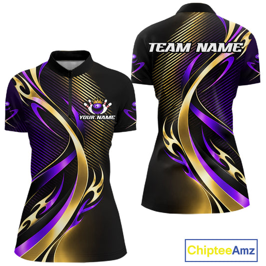 Purple and Gold Bowling Jersey for Women Custom Bowling Team Shirts Bowling League for Bowler HNT611