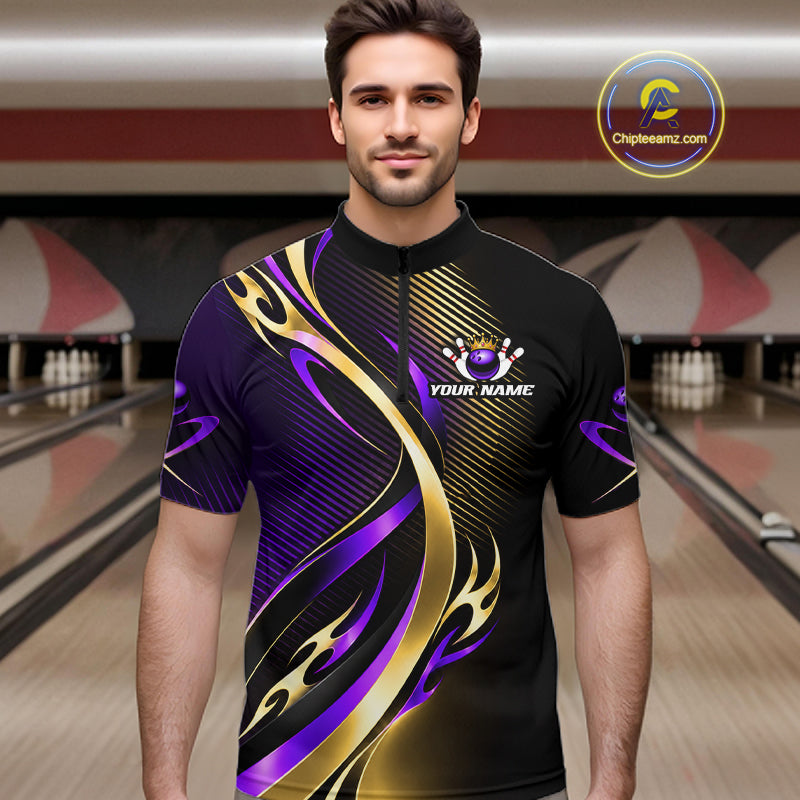 Purple and Gold Bowling Jersey for Men Custom Bowling Team Shirts Bowling League for Bowler HNT611