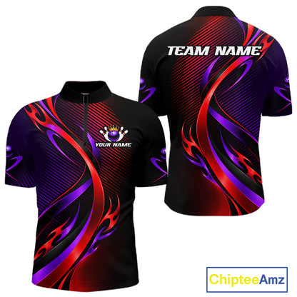 Purple and Red Bowling Jersey for Men Custom Bowling Team Shirts Bowling League for Bowler HNT611