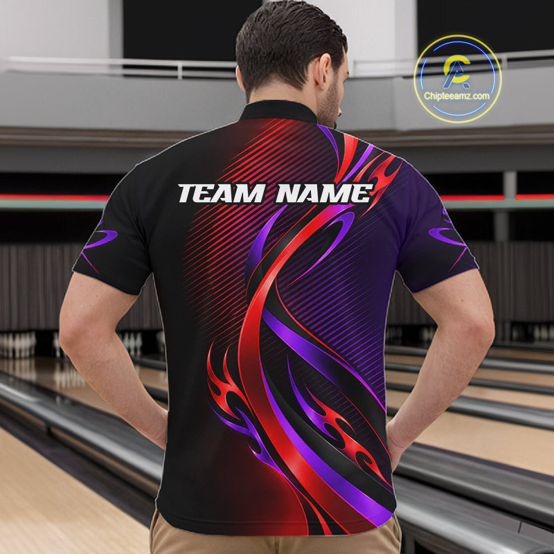 Purple and Red Bowling Jersey for Men Custom Bowling Team Shirts Bowling League for Bowler HNT611