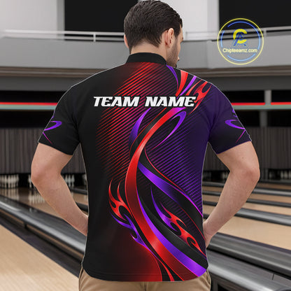 Purple and Red Bowling Jersey for Men Custom Bowling Team Shirts Bowling League for Bowler HNT611