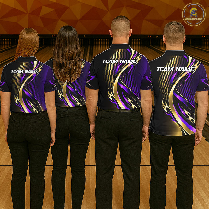 Purple and Gold Bowling Jersey for Men Custom Bowling Team Shirts Bowling League for Bowler HNT611