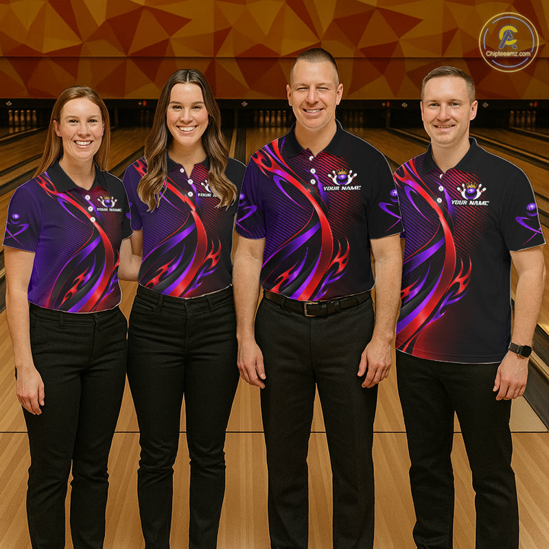Purple and Red Bowling Jersey for Men Custom Bowling Team Shirts Bowling League for Bowler HNT611