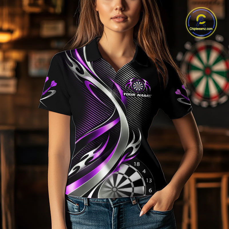 Purple and Silver Dartboard Custom Darts Shirt for Women Dart Team Jerseys Dart League Uniform NNT334