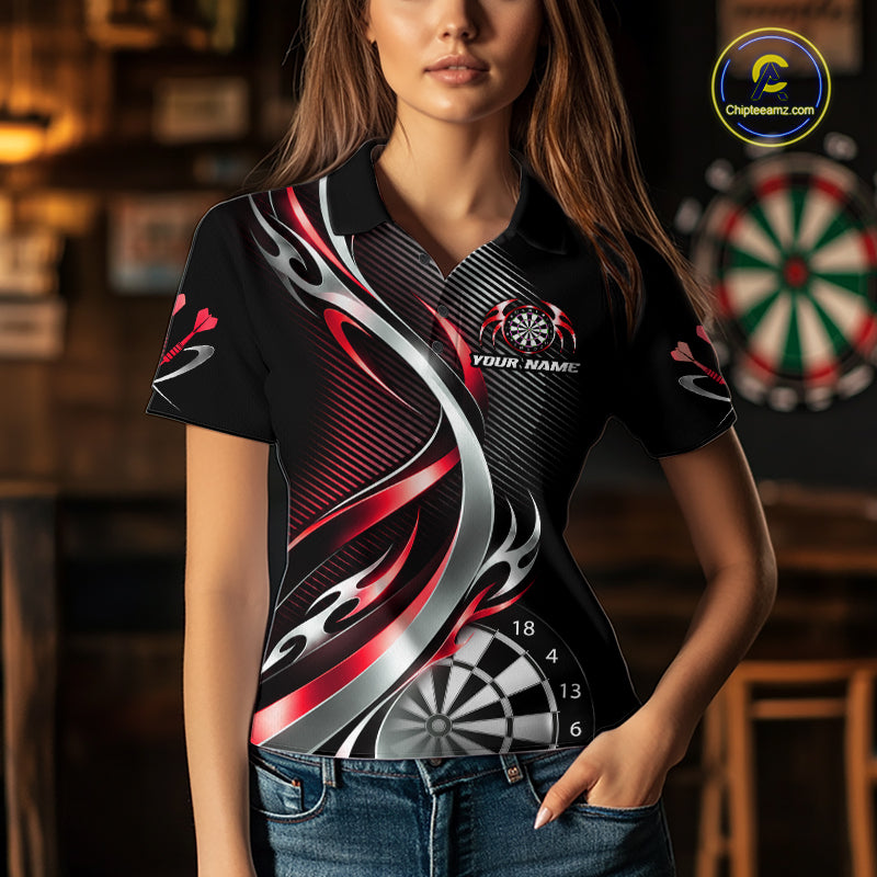 Red and Silver Dartboard Custom Darts Shirt for Women Dart Team Jerseys Dart League Uniform NNT334