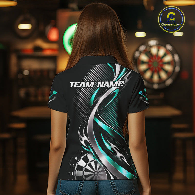 Turquoise and Silver Dartboard Custom Darts Shirt for Women Dart Team Jerseys Dart League Uniform NNT334