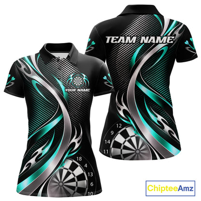 Turquoise and Silver Dartboard Custom Darts Shirt for Women Dart Team Jerseys Dart League Uniform NNT334