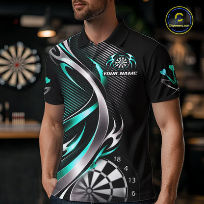 Turquoise and Silver Dartboard Custom Darts Shirt for Men Dart Team Jerseys Dart League Uniform NNT334