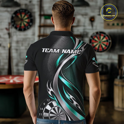 Turquoise and Silver Dartboard Custom Darts Shirt for Men Dart Team Jerseys Dart League Uniform NNT334