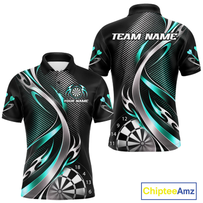 Turquoise and Silver Dartboard Custom Darts Shirt for Men Dart Team Jerseys Dart League Uniform NNT334