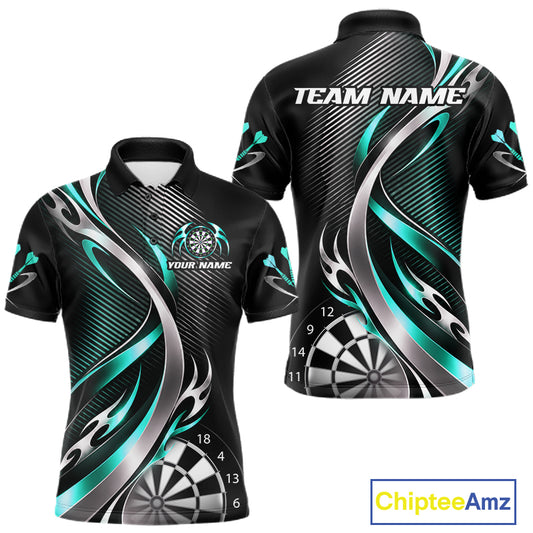 Turquoise and Silver Dartboard Custom Darts Shirt for Men Dart Team Jerseys Dart League Uniform NNT334