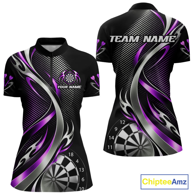 Purple and Silver Dartboard Custom Darts Shirt for Women Dart Team Jerseys Dart League Uniform NNT334