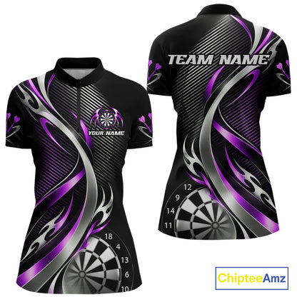 Purple and Silver Dartboard Custom Darts Shirt for Women Dart Team Jerseys Dart League Uniform NNT334