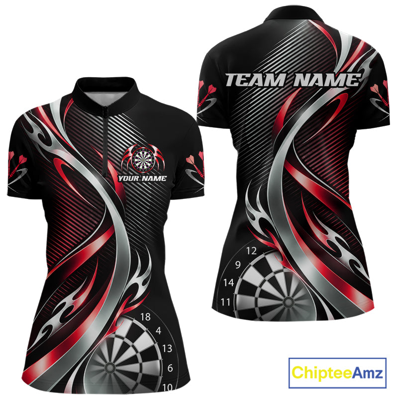 Red and Silver Dartboard Custom Darts Shirt for Women Dart Team Jerseys Dart League Uniform NNT334