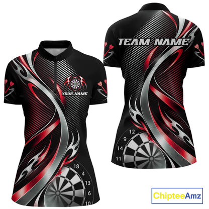 Red and Silver Dartboard Custom Darts Shirt for Women Dart Team Jerseys Dart League Uniform NNT334