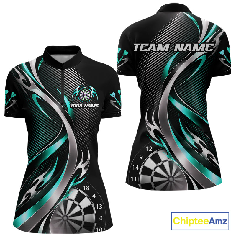 Turquoise and Silver Dartboard Custom Darts Shirt for Women Dart Team Jerseys Dart League Uniform NNT334