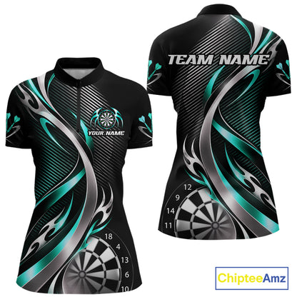 Turquoise and Silver Dartboard Custom Darts Shirt for Women Dart Team Jerseys Dart League Uniform NNT334