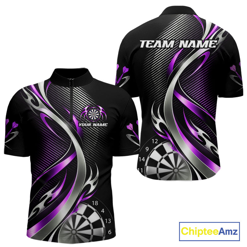 Purple and Silver Dartboard Custom Darts Shirt for Men Dart Team Jerseys Dart League Uniform NNT334