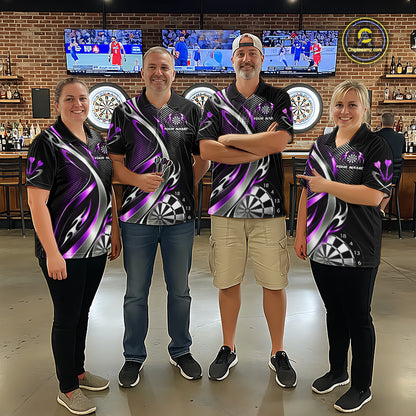 Purple and Silver Dartboard Custom Darts Shirt for Women Dart Team Jerseys Dart League Uniform NNT334