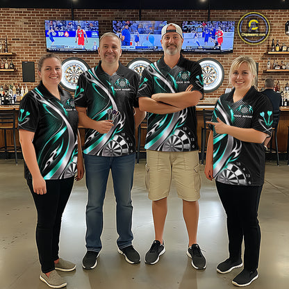Turquoise and Silver Dartboard Custom Darts Shirt for Women Dart Team Jerseys Dart League Uniform NNT334