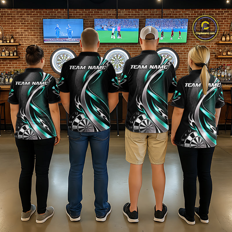 Turquoise and Silver Dartboard Custom Darts Shirt for Women Dart Team Jerseys Dart League Uniform NNT334