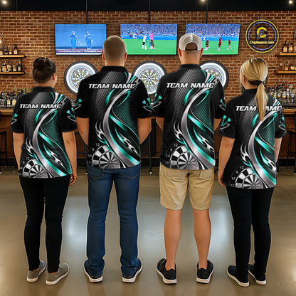 Turquoise and Silver Dartboard Custom Darts Shirt for Women Dart Team Jerseys Dart League Uniform NNT334