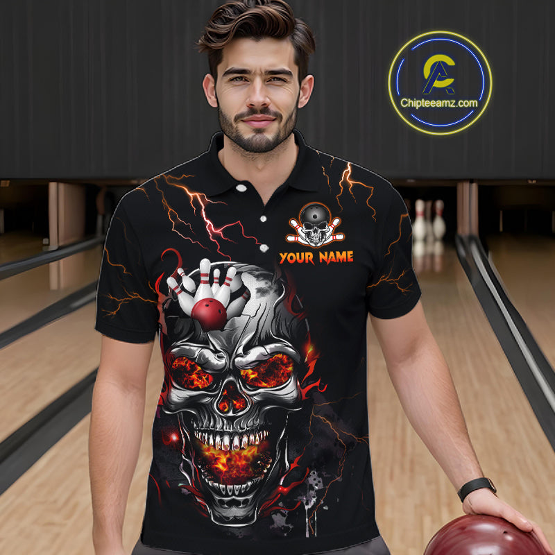 Thunder Bowling Jerseys Men Polo & 1/4 Zip Shirt Skull Bowling Shirt for Men HNT01