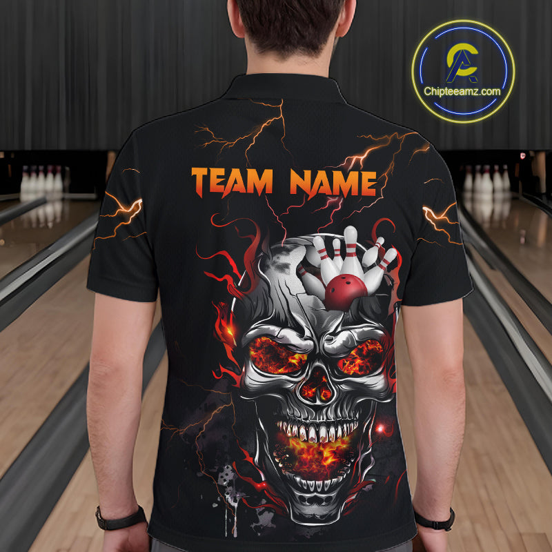 Thunder Bowling Jerseys Men Polo & 1/4 Zip Shirt Skull Bowling Shirt for Men HNT01